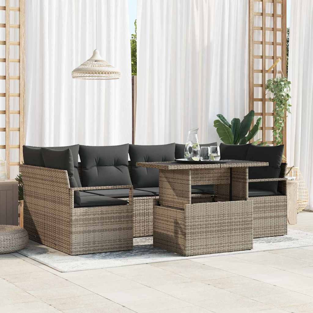 Havesofa Sæt med opbevaring med pude 7 pcs Grå polyrattan