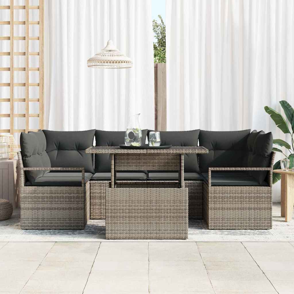 Havesofa Sæt med opbevaring med pude 7 pcs Grå polyrattan