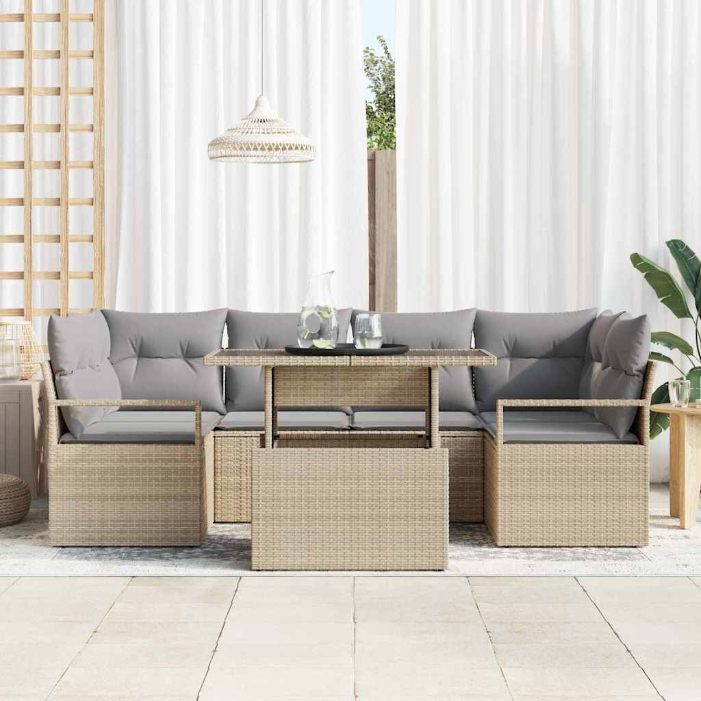 Havesofa Sæt med opbevaring med pude 7 pcs Beige polyrattan