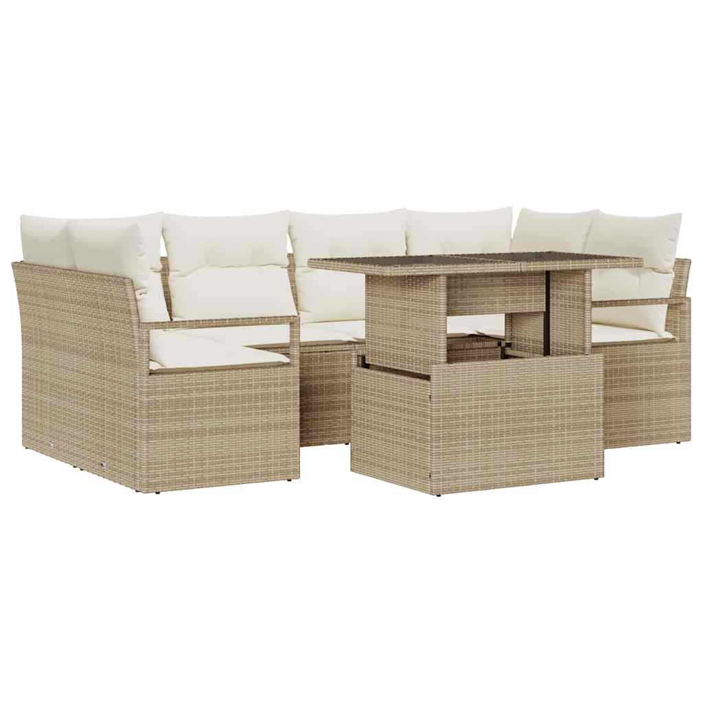Havesofa Sæt med opbevaring med pude 7 pcs Beige polyrattan