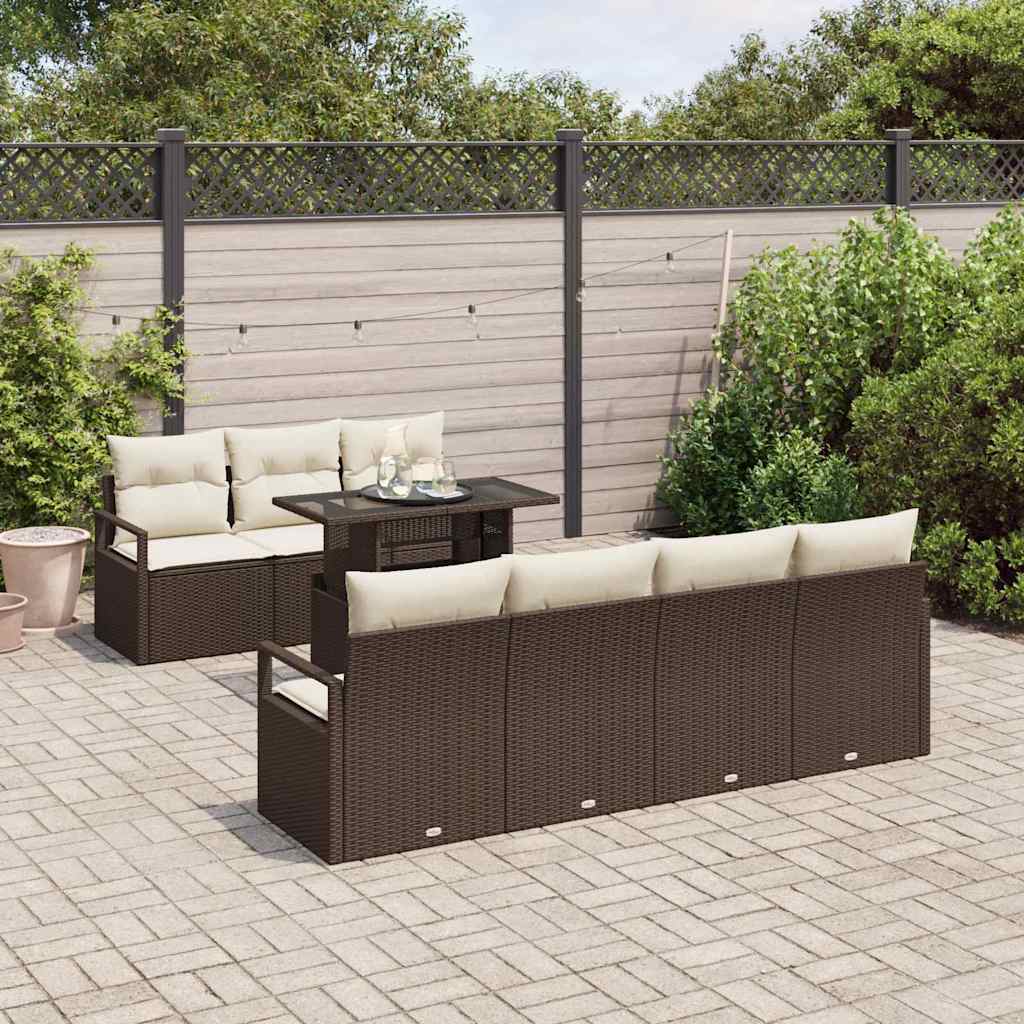 Havesofa Sæt med pude 8 pcs Brun og Creme polyrattan