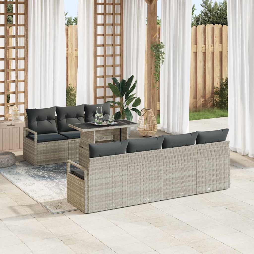 Havesofa Sæt med opbevaring med pude 8 pcs Lysegrå polyrattan