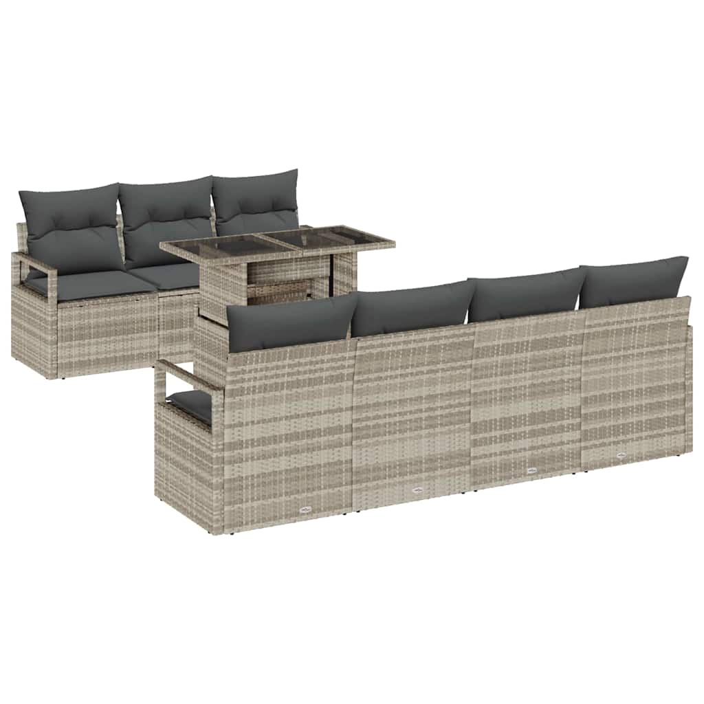 Havesofa Sæt med opbevaring med pude 8 pcs Lysegrå polyrattan