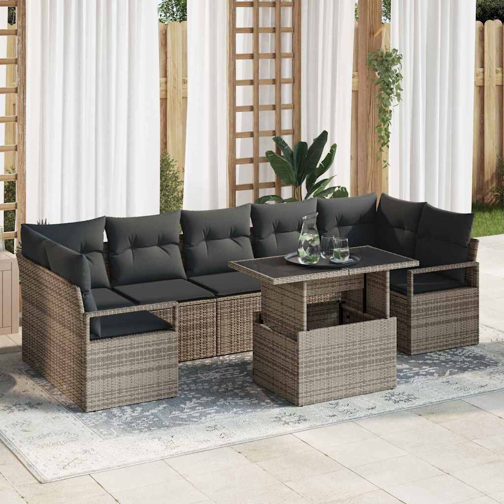 Havesofa Sæt med pude 8 pcs Grå polyrattan