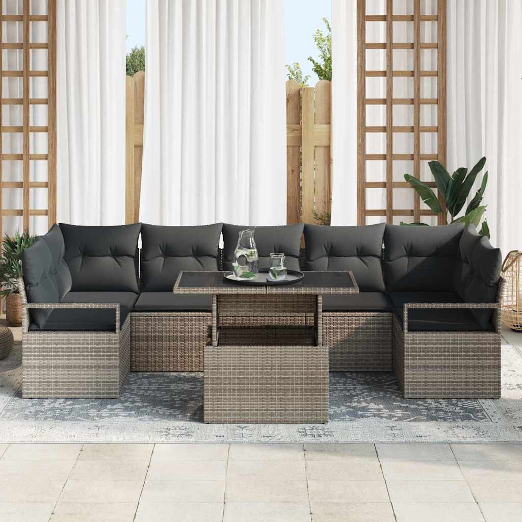 Havesofa Sæt med pude 8 pcs Grå polyrattan