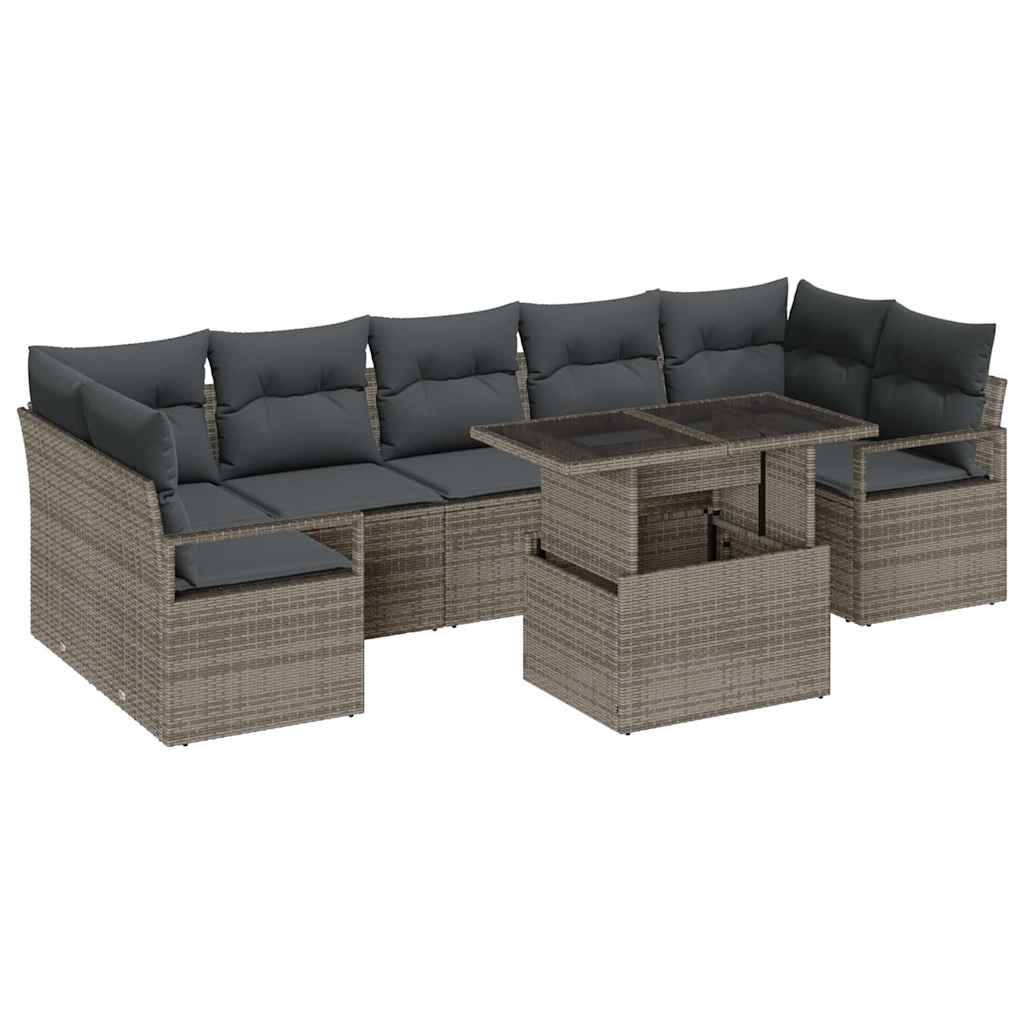 Havesofa Sæt med pude 8 pcs Grå polyrattan