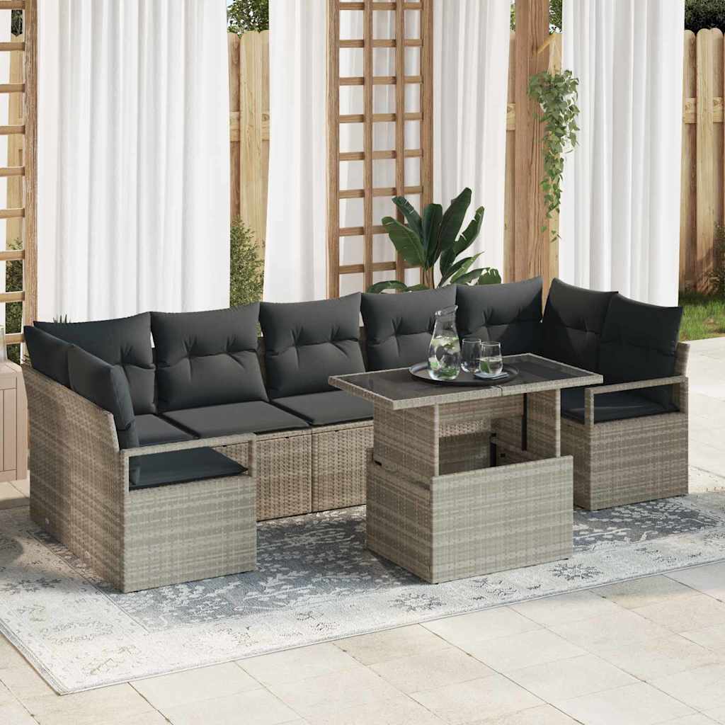Havesofa Sæt med pude 8 pcs Lysegrå polyrattan