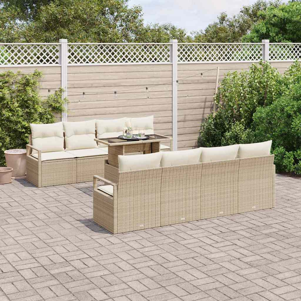 Havesofa Sæt med pude 7 pcs Beige og creme polyrattan