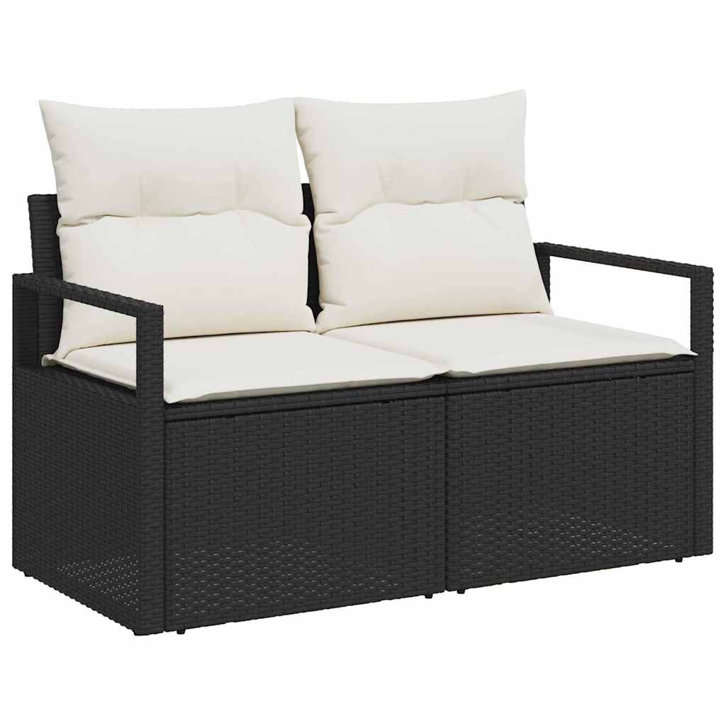 Havesofa Sæt med opbevaring 9 pcs Sort og Cream polyrattan