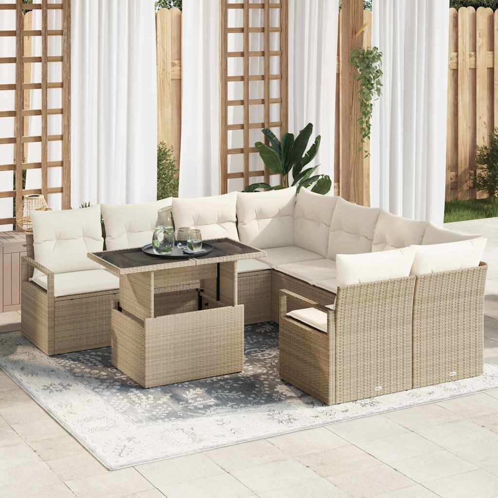 Havesofa Sæt med pude 9 pcs Beige og creme polyrattan