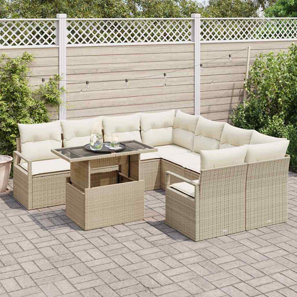 Havesofa Sæt med pude 9 pcs Beige og creme polyrattan