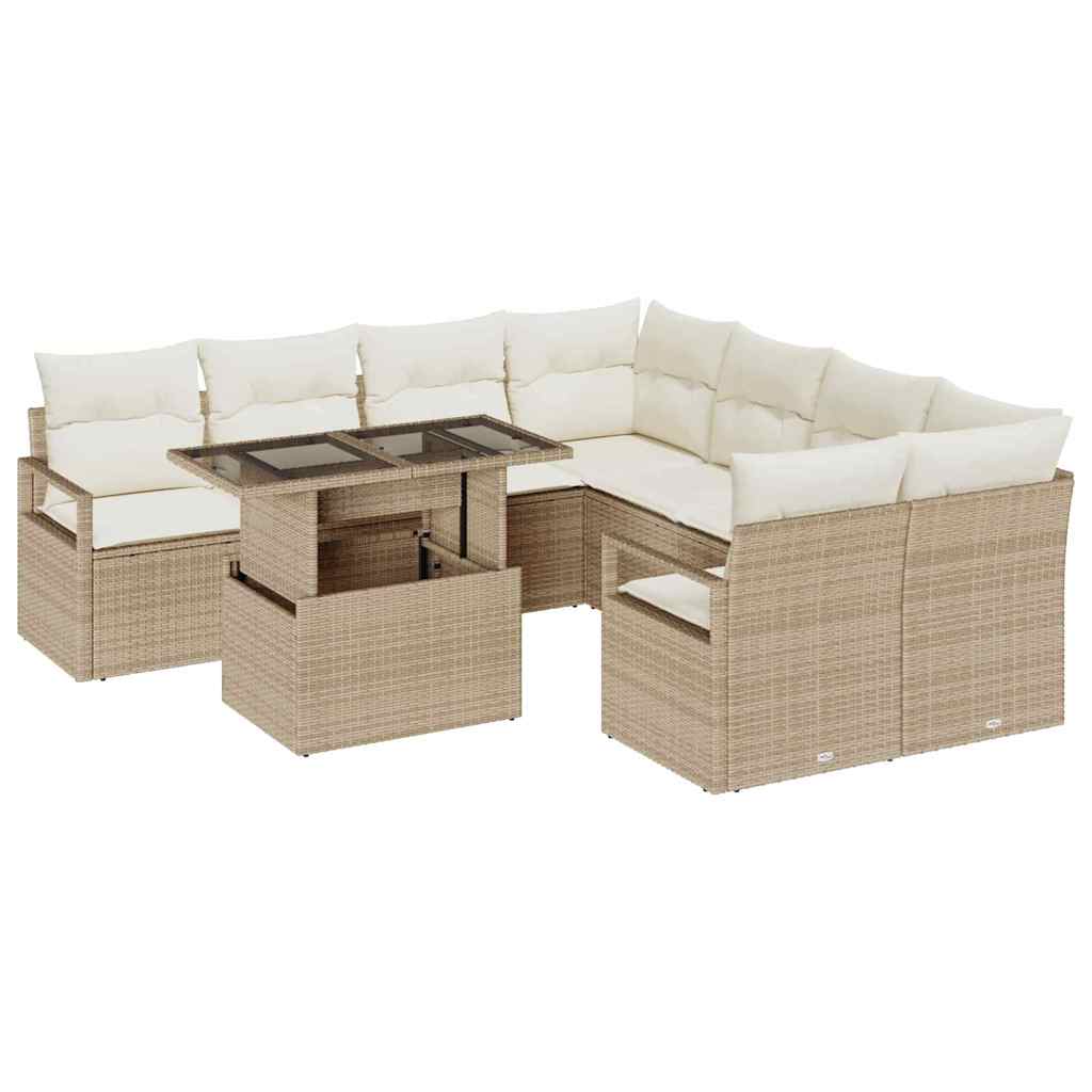Havesofa Sæt med pude 9 pcs Beige og creme polyrattan