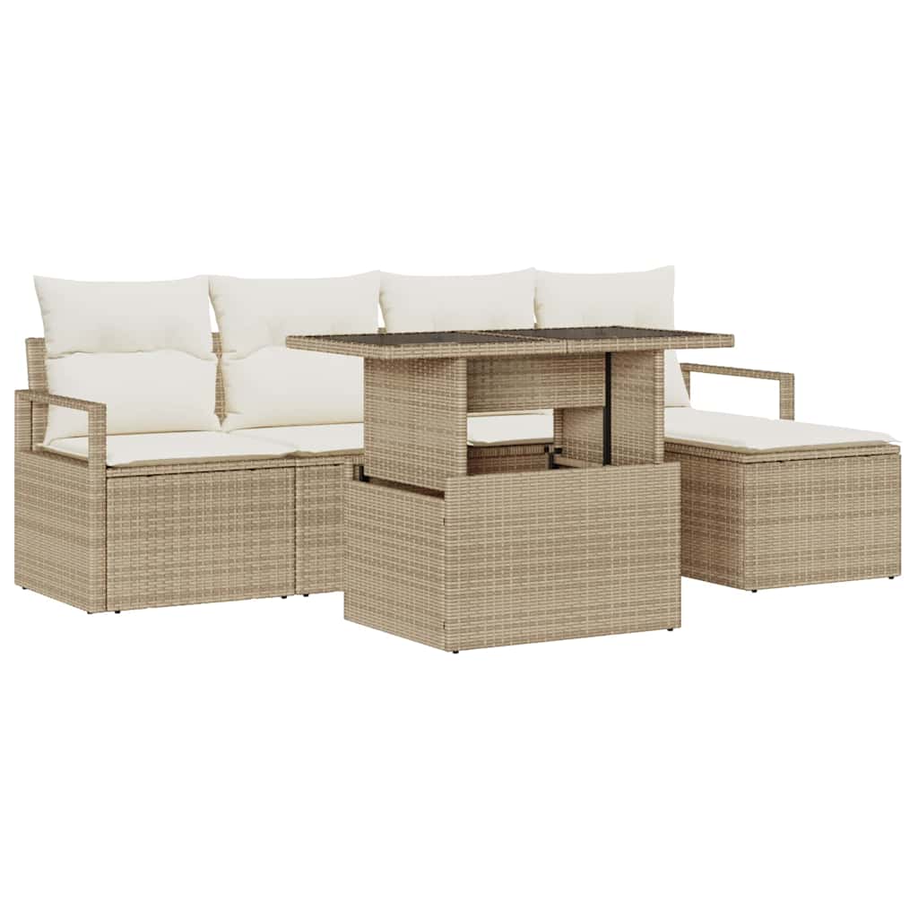 Havesofa Sæt med pude 6 pcs beige og cremefarvet