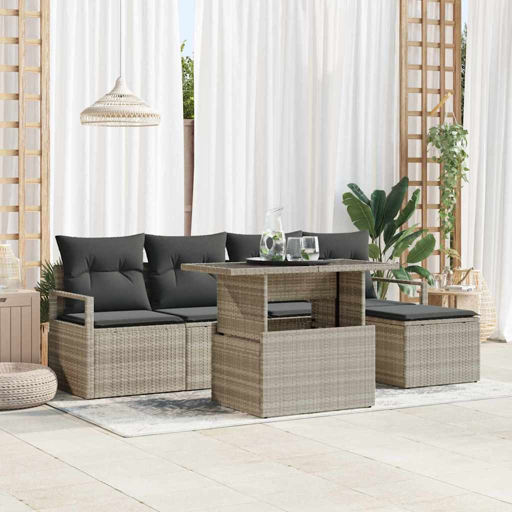 Havesofa Sæt med pude 6 pcs Lysegrå