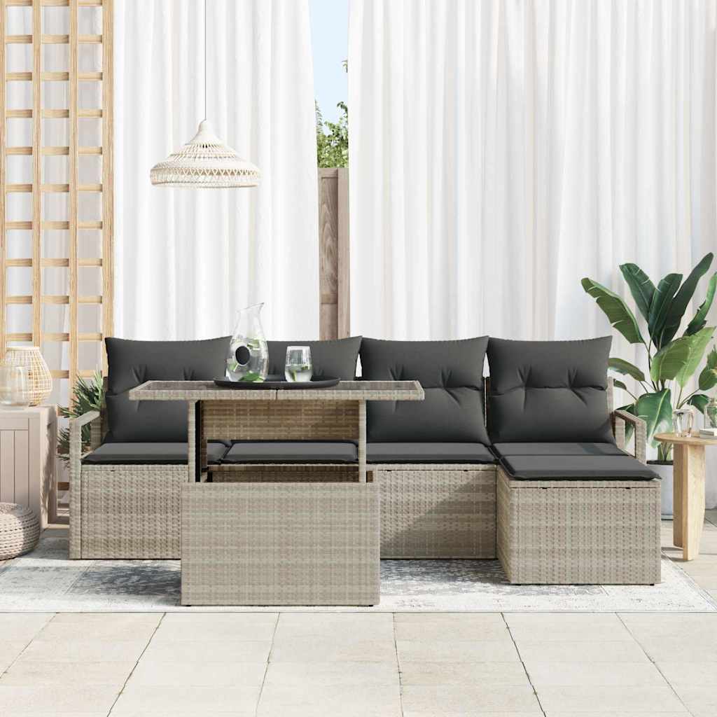 Havesofa Sæt med pude 6 pcs Lysegrå