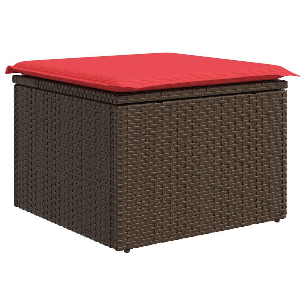 Havesofa Sæt med opbevaring 6 pcs Brun og Rød polyrattan