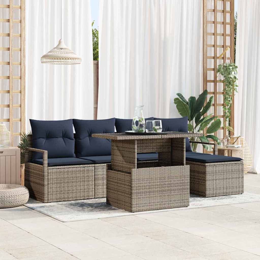 Havesofa Sæt med pude 6 pcs grå og marineblå
