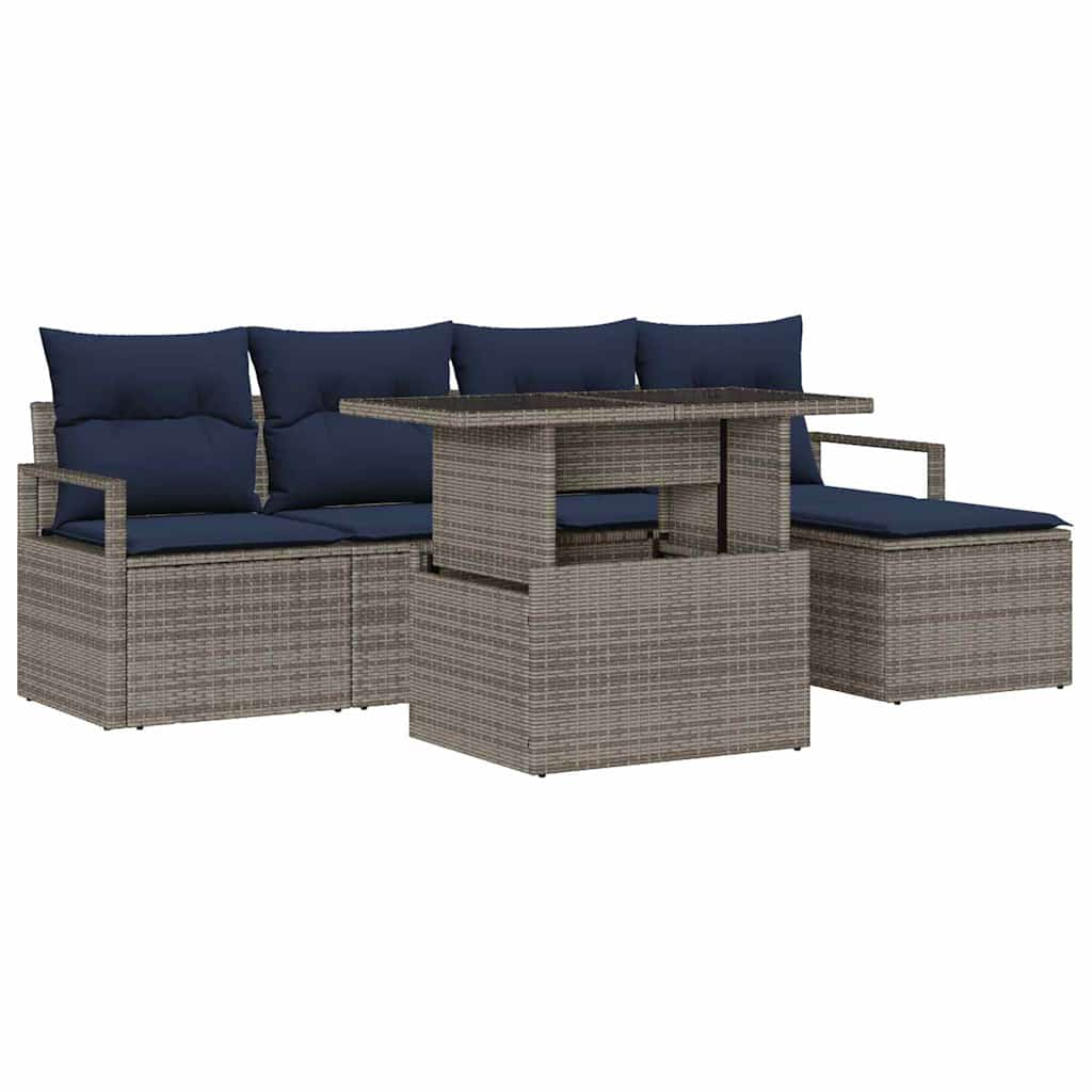 Havesofa Sæt med pude 6 pcs grå og marineblå