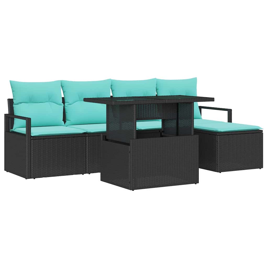Havesofa Sæt med pude 6 pcs Sort og blå