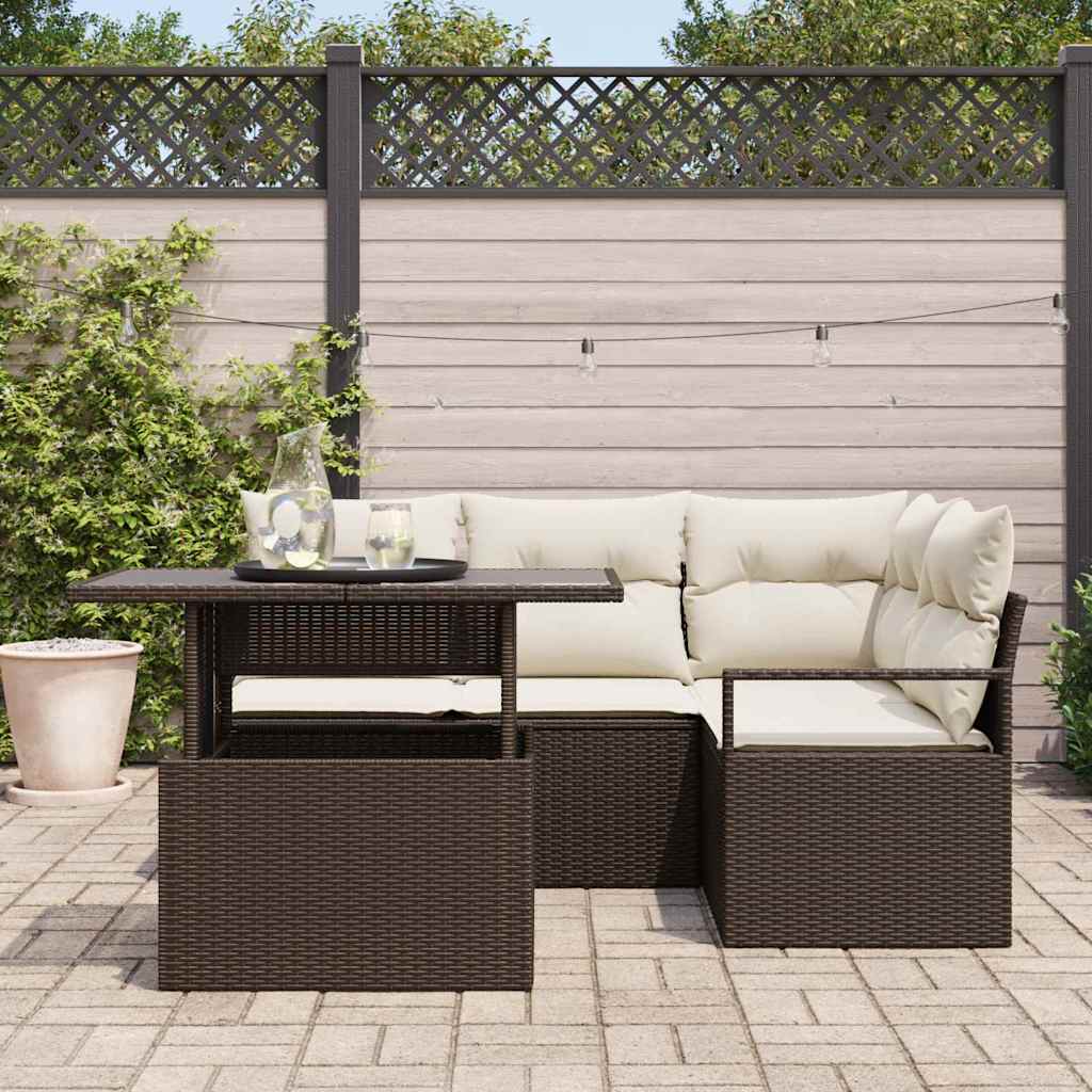 Havesofa Sæt med pude 5 pcs Brun og Creme polyrattan