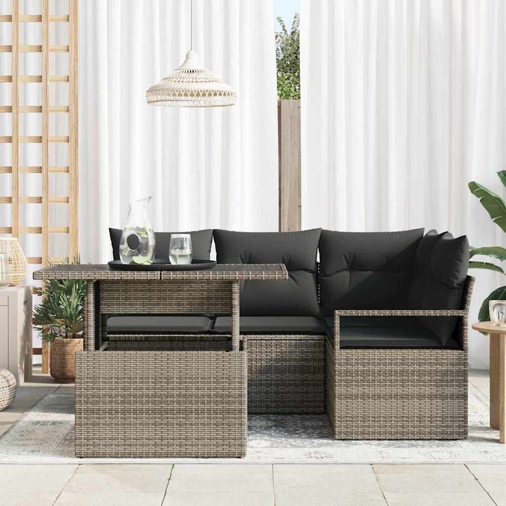 Havesofa Sæt med pude 5 pcs Grå polyrattan