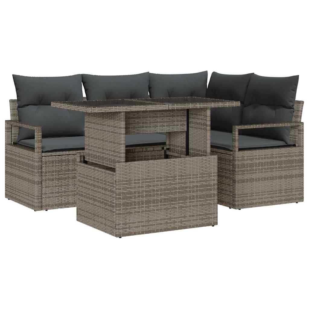 Havesofa Sæt med pude 5 pcs Grå polyrattan