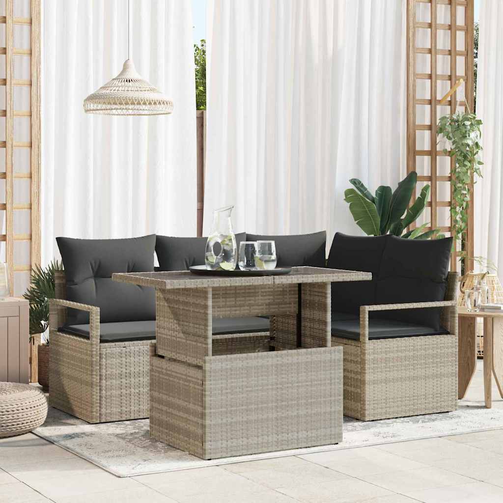 Havesofa Sæt med pude 5 pcs Lysegrå polyrattan