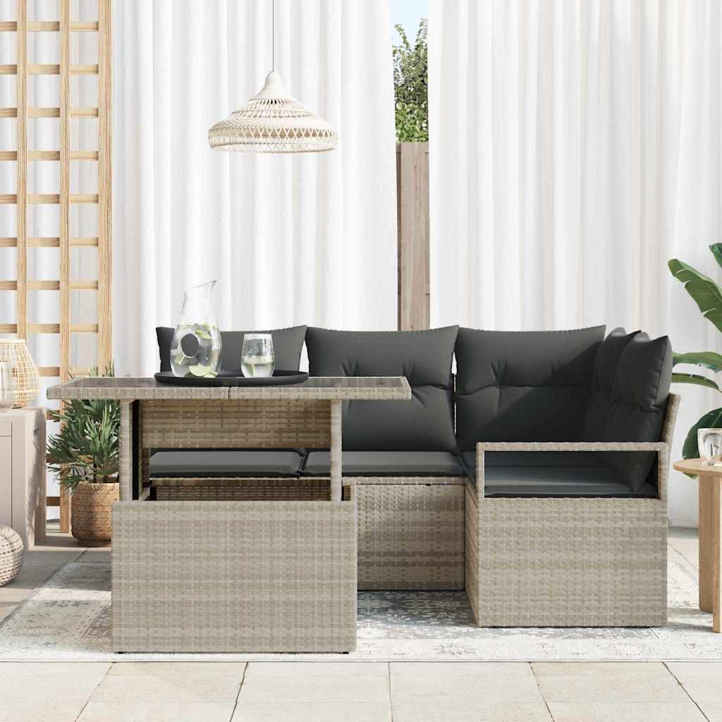 Havesofa Sæt med pude 5 pcs Lysegrå polyrattan