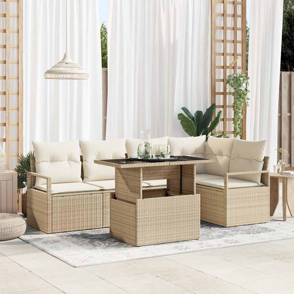 Havesofa Sæt med pude 6 pcs Beige og creme polyrattan