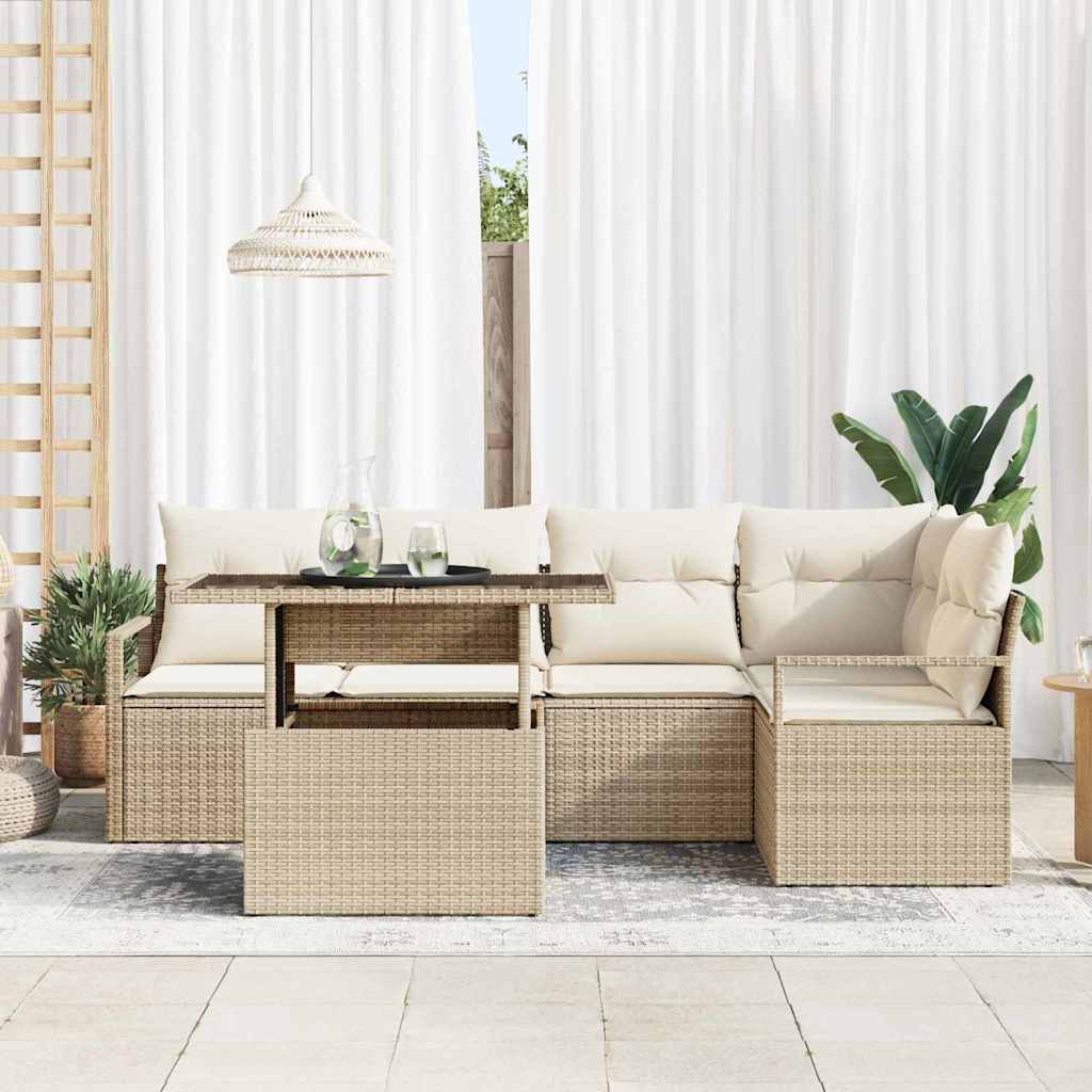 Havesofa Sæt med pude 6 pcs Beige og creme polyrattan