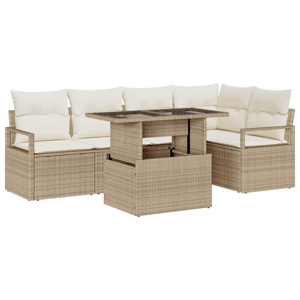 Havesofa Sæt med pude 6 pcs Beige og creme polyrattan