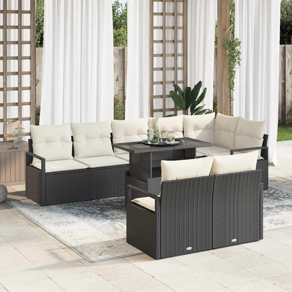 Havesofa Sæt med pude 9 pcs Sort og Cream polyrattan