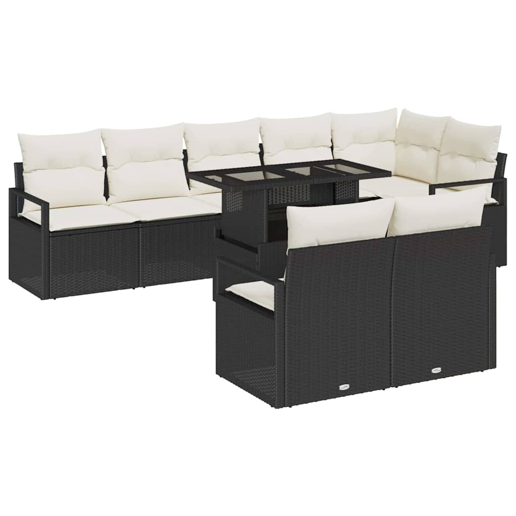 Havesofa Sæt med pude 9 pcs Sort og Cream polyrattan