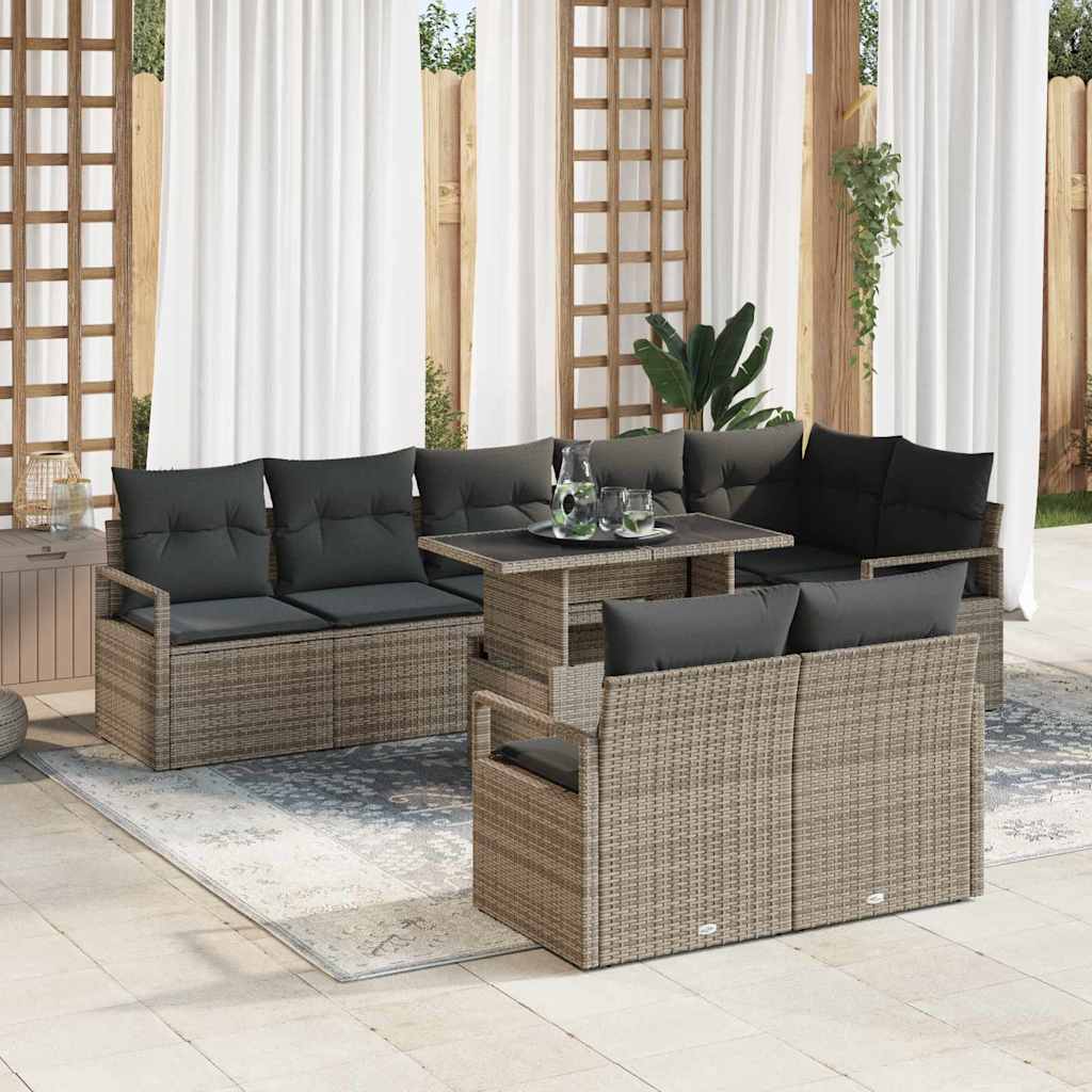 Havesofa Sæt med pude 9 pcs Grå polyrattan