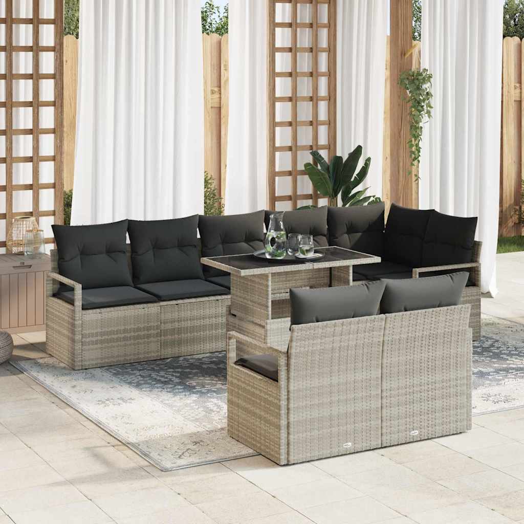 Havesofa Sæt med pude 9 pcs Lysegrå polyrattan