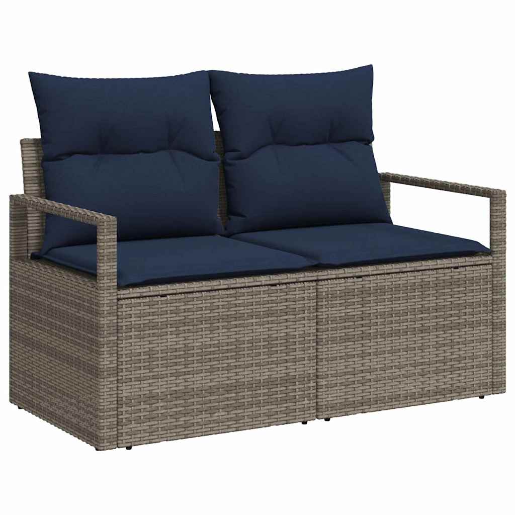 Havesofa Sæt med pude 9 pcs Grå og Marineblå polyrattan