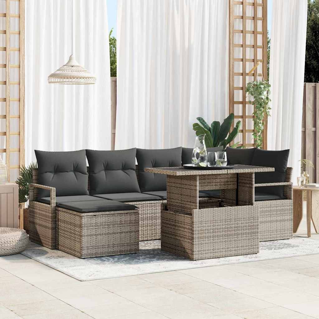 Havesofa Sæt 7 pcs Grå Polyrattan og pulverlakeret stål
