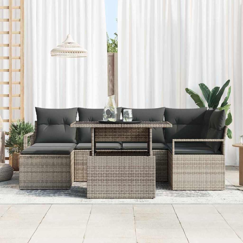 Havesofa Sæt 7 pcs Grå Polyrattan og pulverlakeret stål