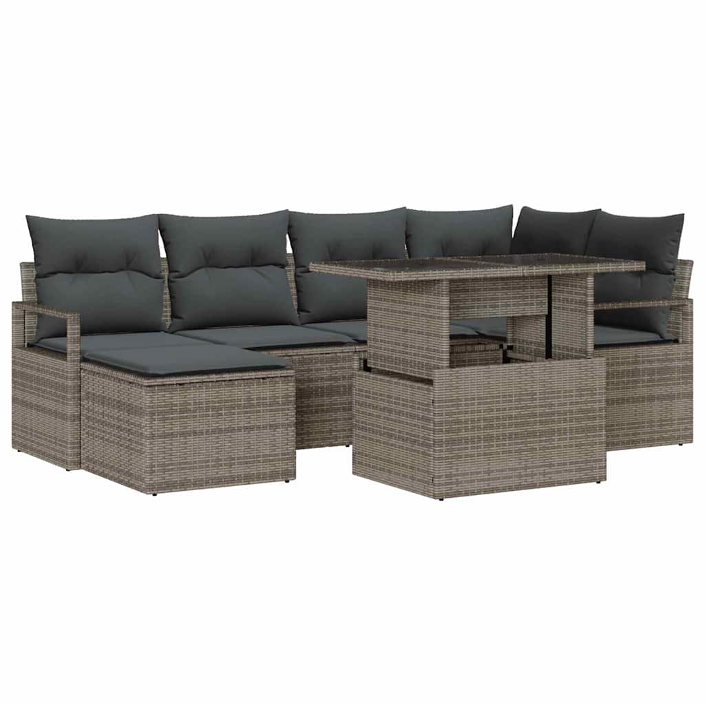 Havesofa Sæt 7 pcs Grå Polyrattan og pulverlakeret stål