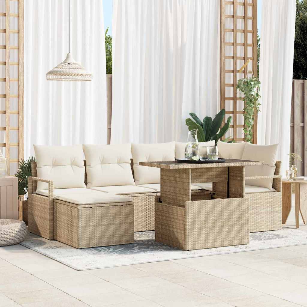 Havesofa Sæt med pude 7 pcs beige og cremefarvet