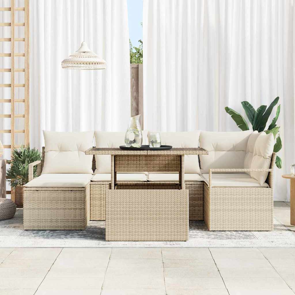 Havesofa Sæt med pude 7 pcs beige og cremefarvet