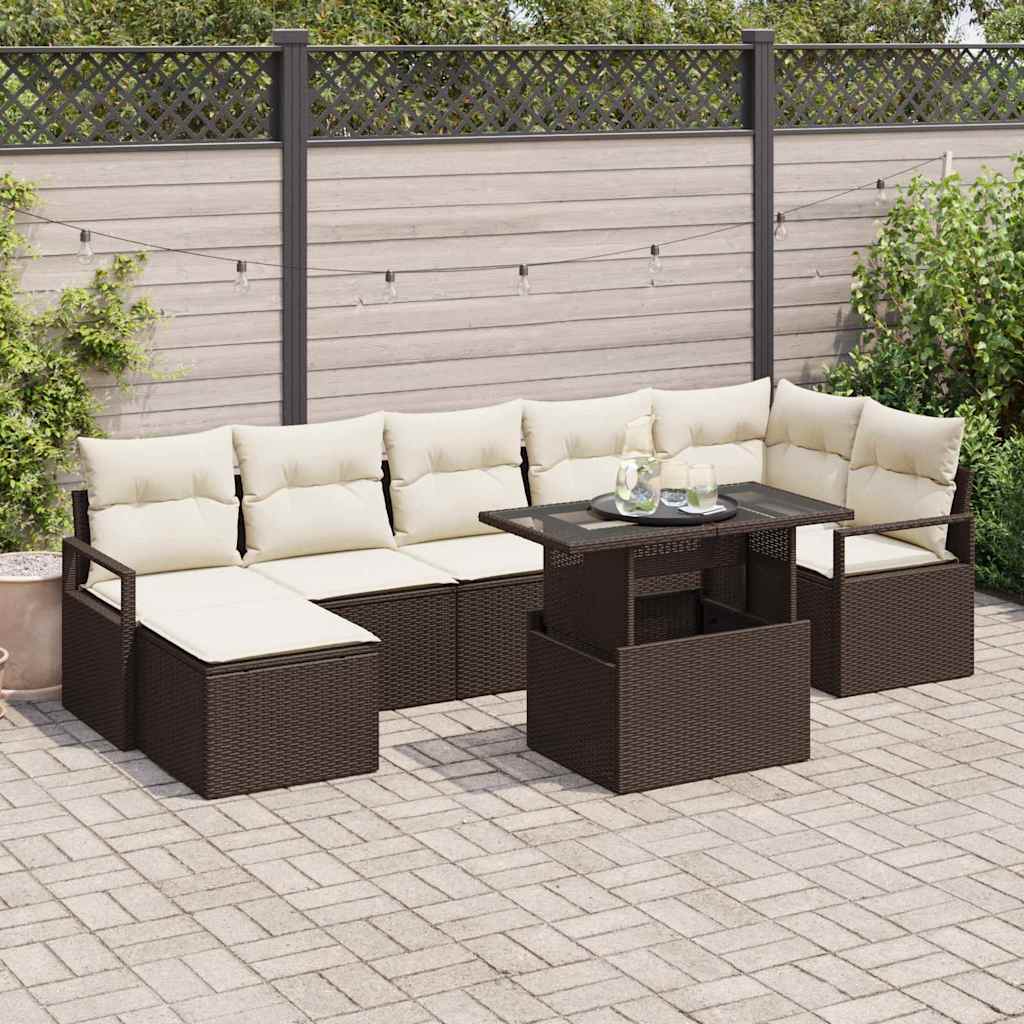 Havesofa Sæt med pude 8 pcs Brun og cremefarvet