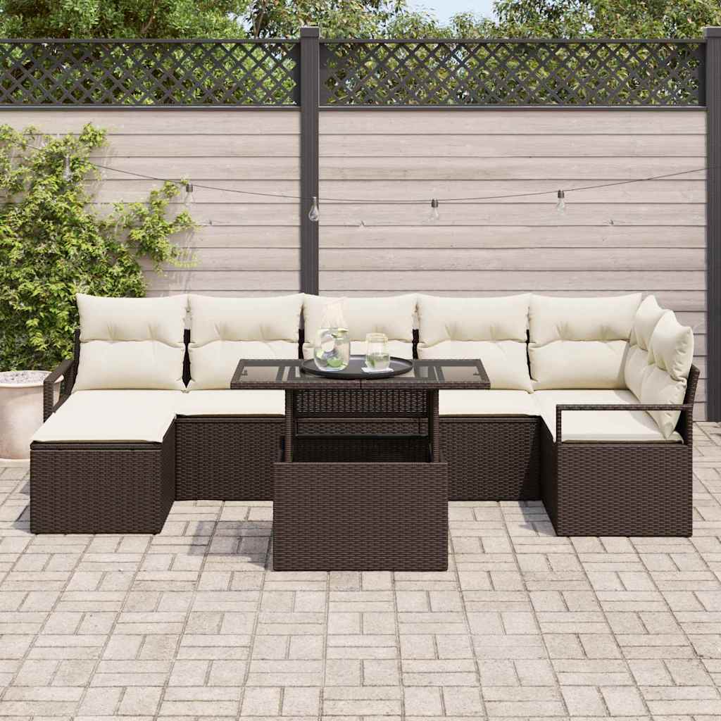 Havesofa Sæt med pude 8 pcs Brun og cremefarvet