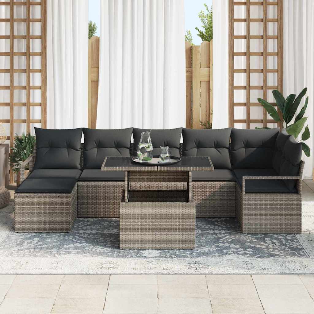 Havesofa Sæt 8 pcs Grå Polyrattan og pulverlakeret stål og glas