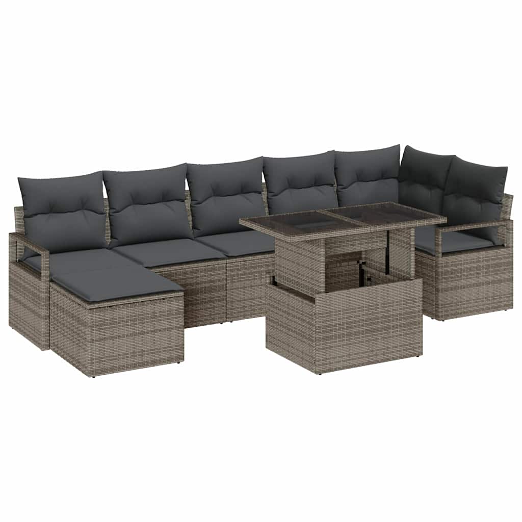 Havesofa Sæt 8 pcs Grå Polyrattan og pulverlakeret stål og glas