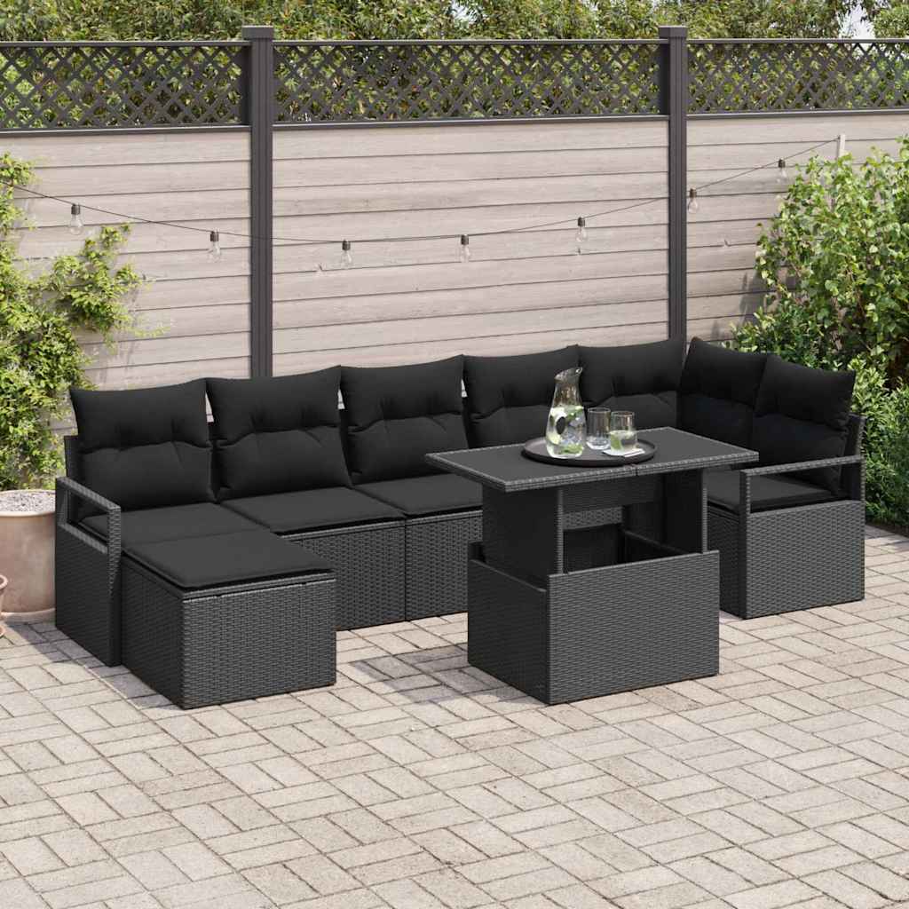 Havesofa Sæt med opbevaring 8 pcs Sort polyrattan