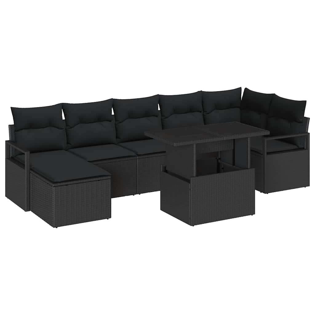 Havesofa Sæt med opbevaring 8 pcs Sort polyrattan
