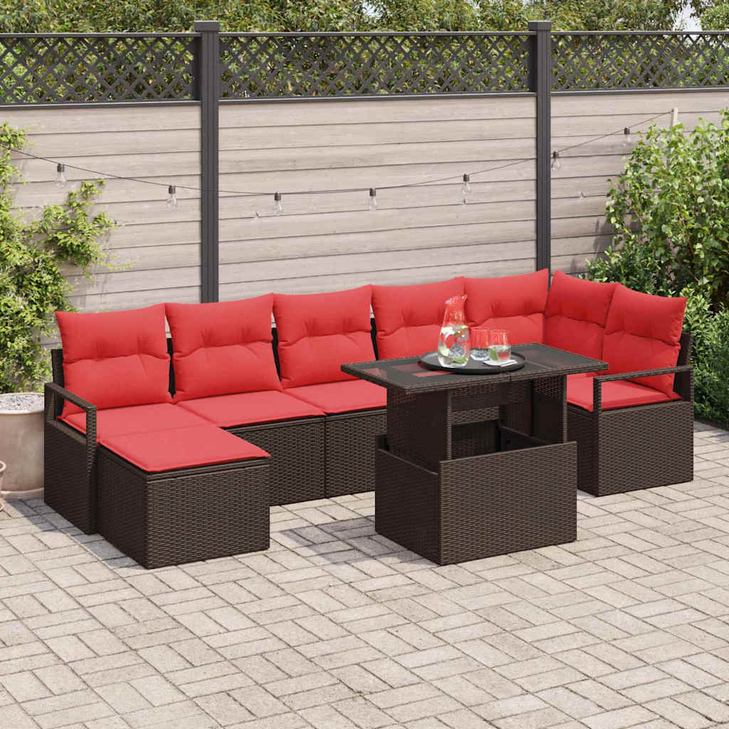 Havesofa Sæt med pude 8 pcs Brun og Rød polyrattan