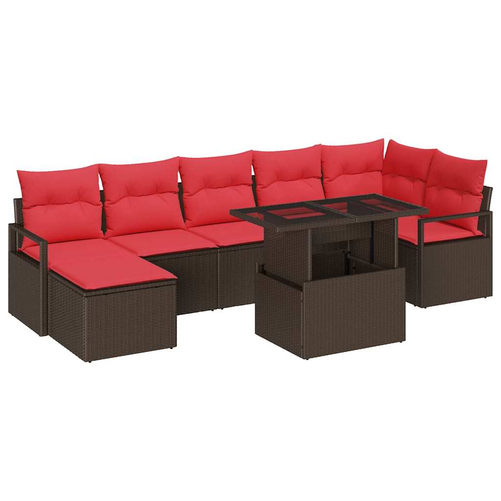 Havesofa Sæt med pude 8 pcs Brun og Rød polyrattan