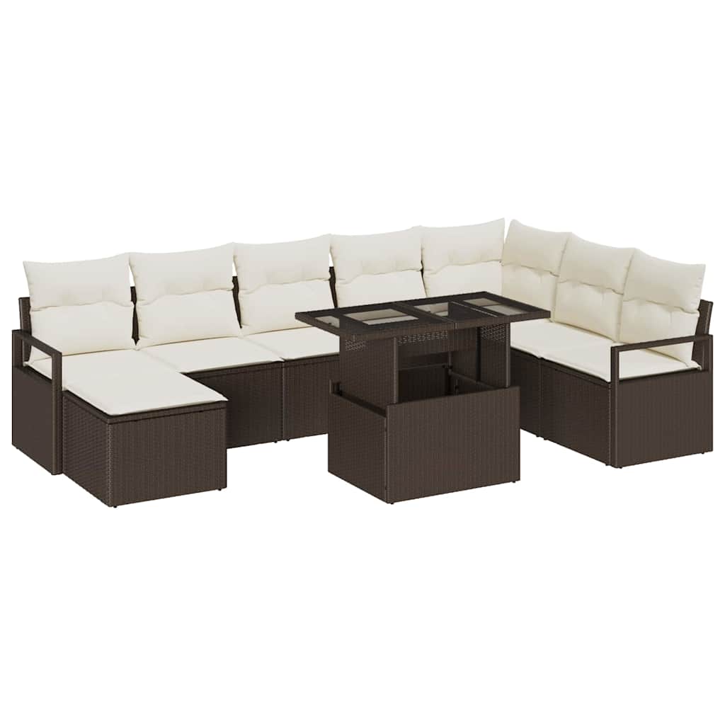 Havesofa Sæt med pude 9 pcs Brun og cremefarvet